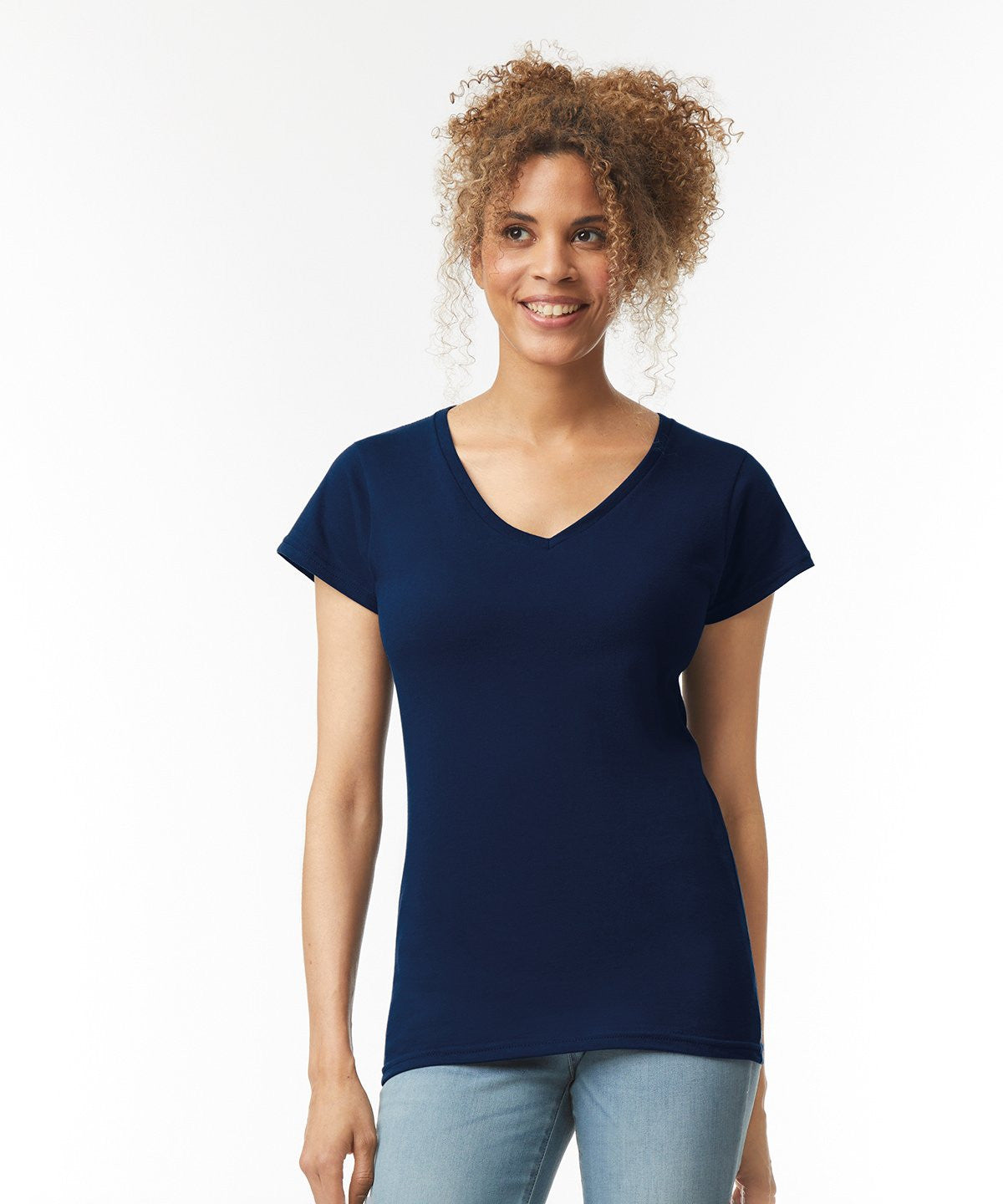 Soft Style Ladies V-Neck T-Shirt | DARK HEATHER